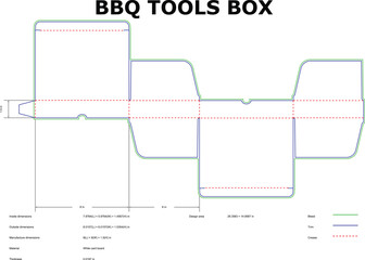 Cardboard Box Die Cut Template For Bbq Tools With Dimensions And Crease Lines