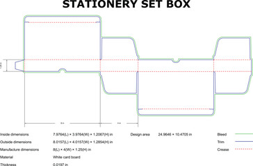 Stationery Set Box Die Cut Template Blueprint With Dimensions And Details