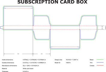 Subscription Box Packaging Die Cut Template Layout With Dimensions And Manufacturing Information