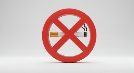 Fototapeta premium No Smoking Sign Red Circle with Crossed-Out Cigarette - 3D Render, Health Warning Symbol, Smoke-Free Zone