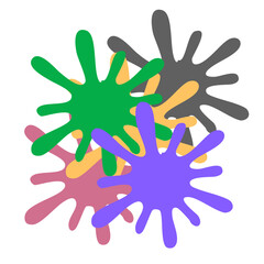 Ink splat or splash vector illustration. Colored splatters, graffiti spots and ink blots. Paintbrush splotches, ink drips or liquid blobs. Abstract dirty grunge splatter stains