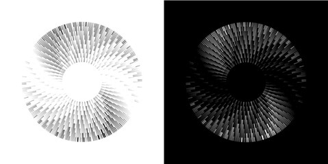 Dynamic abstract spiral sound wave rhythm lines. Circular spiral sound wave rhythm of lines. Circular futuristic abstract lines, black and white background.
