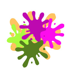 Ink splat or splash vector illustration. Colored splatters, graffiti spots and ink blots. Paintbrush splotches, ink drips or liquid blobs. Abstract dirty grunge splatter stains
