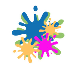 Ink splat or splash vector illustration. Colored splatters, graffiti spots and ink blots. Paintbrush splotches, ink drips or liquid blobs. Abstract dirty grunge splatter stains