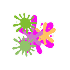 Ink splat or splash vector illustration. Colored splatters, graffiti spots and ink blots. Paintbrush splotches, ink drips or liquid blobs. Abstract dirty grunge splatter stains