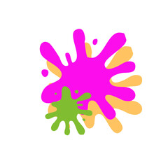 Ink splat or splash vector illustration. Colored splatters, graffiti spots and ink blots. Paintbrush splotches, ink drips or liquid blobs. Abstract dirty grunge splatter stains
