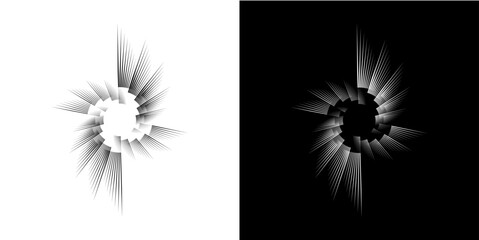 Dynamic abstract spiral sound wave rhythm lines. Circular spiral sound wave rhythm of lines. Circular futuristic abstract lines, black and white background.