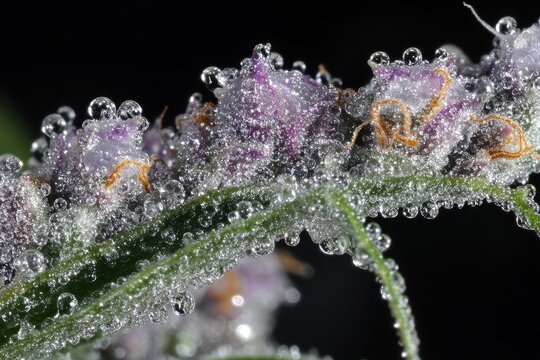 Close-up of trichomes on cannabis plant