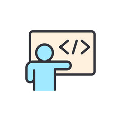 Dev conference colored icons, minimalist vector illustration ,simple transparent graphic element .Isolated on white background