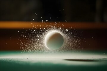 Close-up of the racket touching the ping pong ball in a tense moment of a fast and focused match