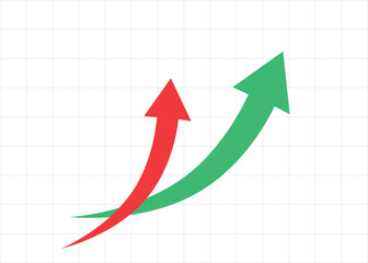 Two curved arrows pointing upward with a grid background, symbolizing business profit and positive growth