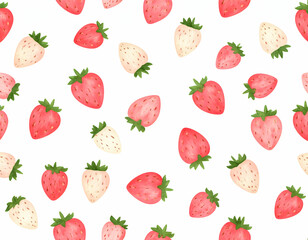 Watercolor Strawberry Pattern on White Background