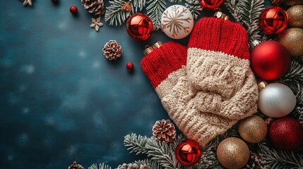 Vibrant flat lay of festive decorations for National Ugly Christmas Sweater Day