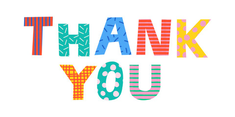 Vector art of Thank you design letters colored with various patterns