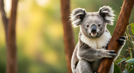 Fototapeta premium Adorable Koala with Fluffy Ears Sitting on Tree Branch during Day
