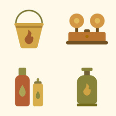 Emergency Fire Equipment Set with Vintage Style Icons on Light Background