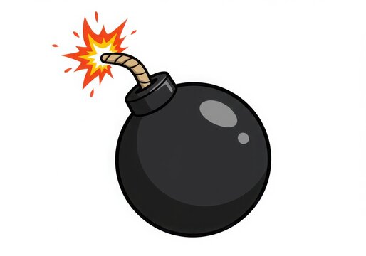A cartoon image of a black bomb with a lit fuse on a white background