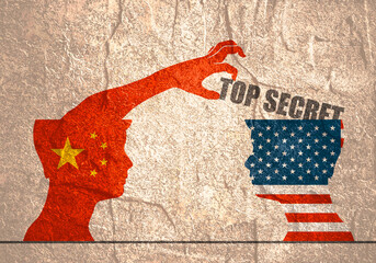 One businessman steal the top secret from another. National flags of USA and China