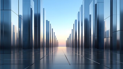 3d illustration of abstract architecture background, geometric architectural with chrome or metallic design, Futuristic city landscape,

