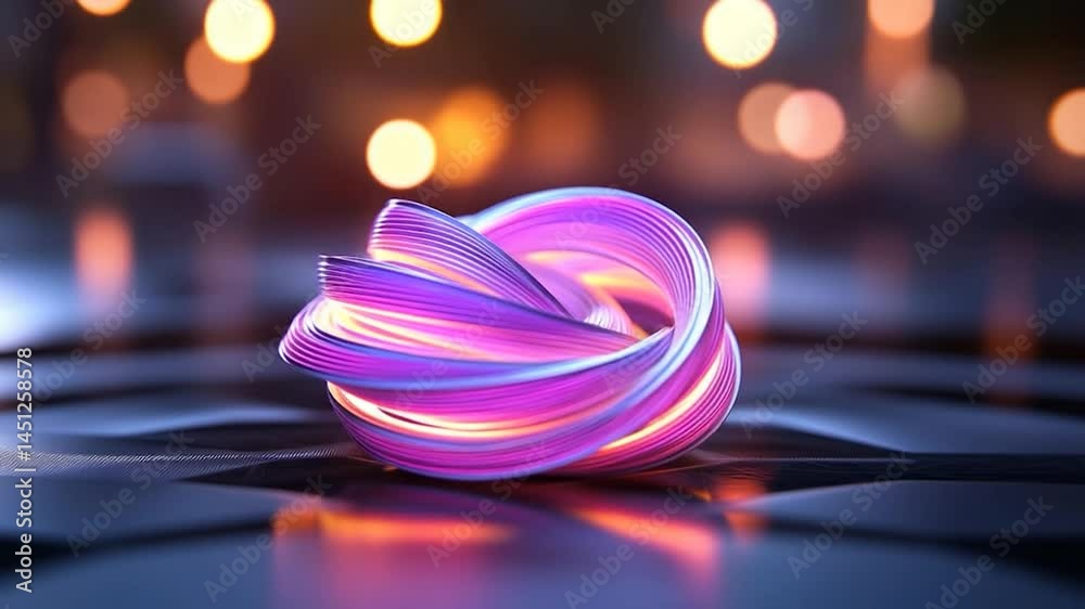 Aufkleber abstract 3d knot composed of vibrant colorful ribbons with a blurred bokeh background on a dark surf