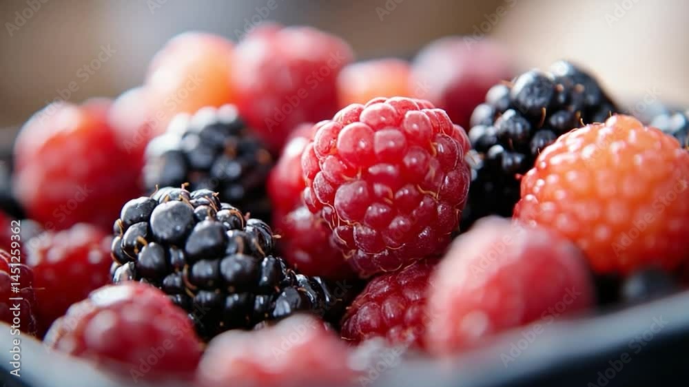 Aufkleber close-up of vibrant red berries, with a shallow depth of field. the shot highlights the textures and