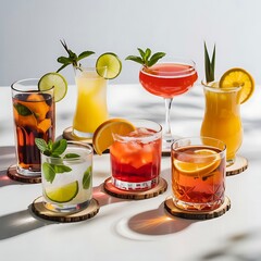 a photograph of six vibrant cocktails
