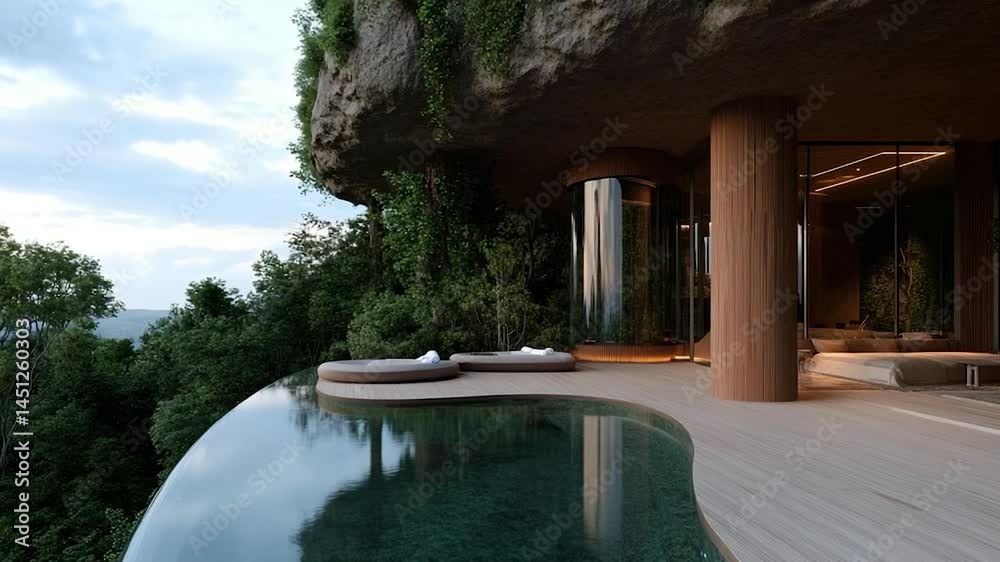Aufkleber luxurious cliffside retreat with infinity pool reflecting the surrounding greenery and architectural