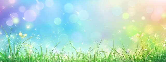 Obraz premium Enchanted Grassland: Dreamy Pastel Landscape with Sparkling Dew