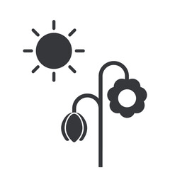 Isolated pictogram of a wilted flower exposed to intense sunlight and heat, symbolizing dryness, climate, and environmental impact.