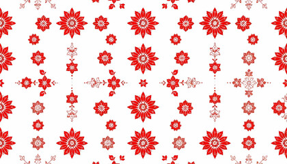 Floral pattern with red flowers on white background  