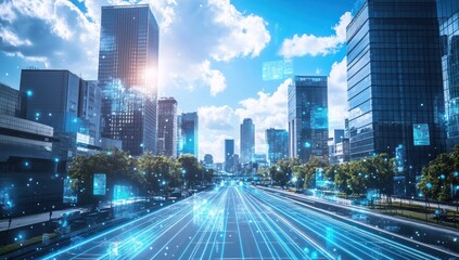 Fototapeta premium Futuristic Cityscape: Smart City Technology and Innovation