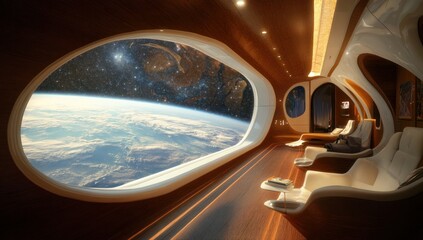 Naklejka premium Luxury Spacecraft Cabin with Earth View