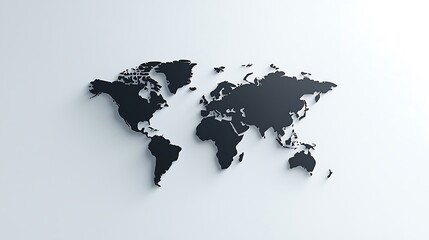 World Map in Black and White with Shadow Relief