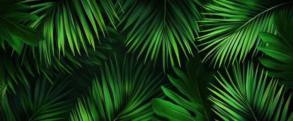 Lush Tropical Palm Leaves: A Dark Green Botanical Illustration
