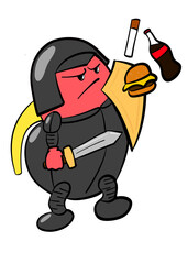 cute kidney sticker defend from junk Food soda and smoking cartoon