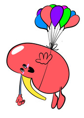 Cute kidney sticker fly With balloon cartoon