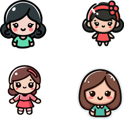 Kawaii Girl Characters – Simple Chibi Avatar Set