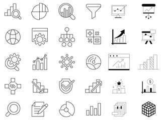 Data analysis set of web icons in line style,Data analytics icon set. Data analysis thin line icon collection. Vector illustration