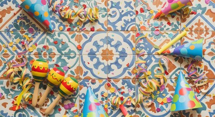 Fototapeta premium Festive Celebration on Ornate Tile Background