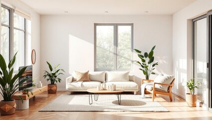 Fototapeta premium Clean Lines & Natural Light: Modern Biophilic Minimalist Home Decor