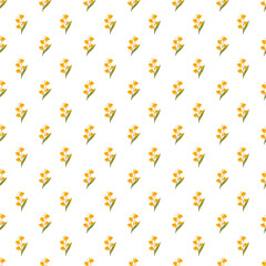 Seamless Pattern of Orange Flowers with Green Leaves on White Background