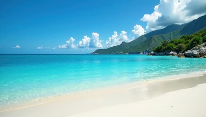 Fototapeta premium Serene bay with turquoise water and white sandy shore, france, beach