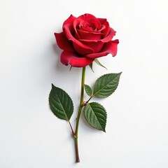 Naklejka premium Single long-stemmed red rose on a white background with elegant brushstroke texture, love, serene