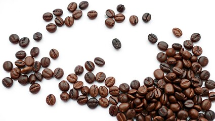 Obraz premium Dark Roasted Coffee Beans on White Background with Copy Space