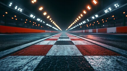 Night Race Track Asphalt Finish Line Red White Speed win road dark fast goal power drive sport      
