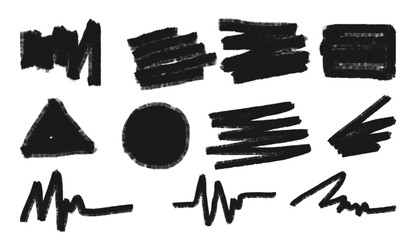 Black Grunge Shapes and Scribble Doodle Elements - Marker Texture Set