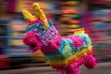 Fototapeta premium Pi�ata bursting with candy and action