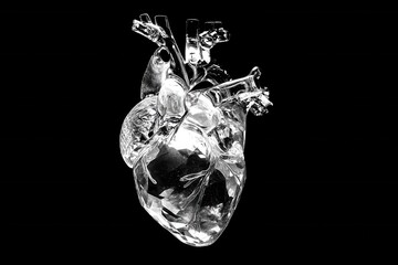 Pulsating dystopian heart with surrealist style, high contrast lighting and negative space above