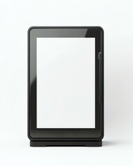 A realistic shot of a blank smart fridge display, realistic material, clean white background, soft lighting