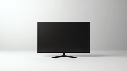 Fototapeta premium A realistic shot of a blank TV screen with a stand, realistic material, clean white background, soft lighting